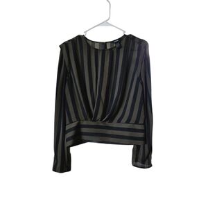 Express Black and Olive Striped Long Sleeve Blouse